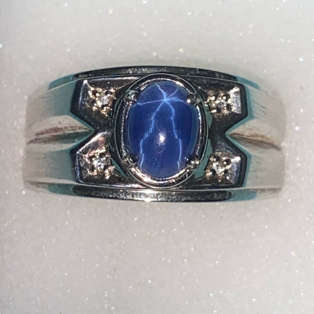 NEW In Box 925 STERLING SILVER Lab Created BLUE STAR & DIAMONDS Size 9